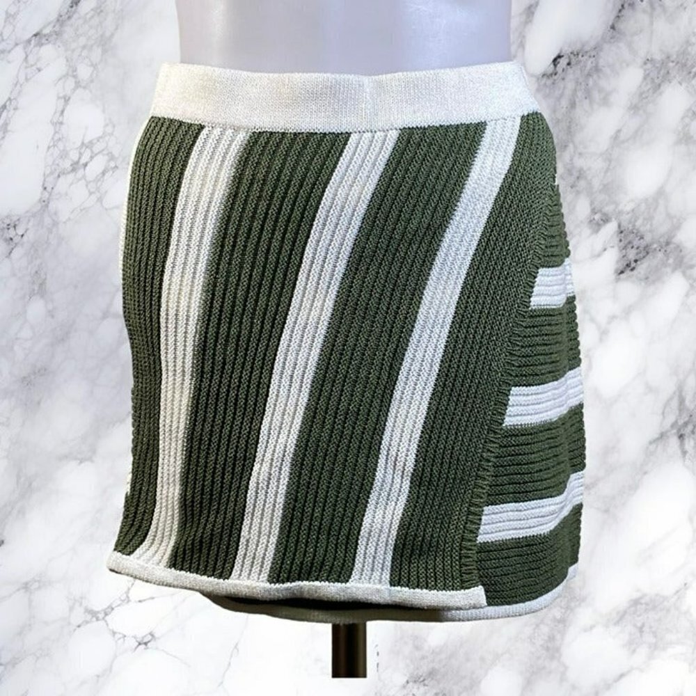 L'academie Drea Striped Knit Mini Skirt - Green & Ivory View 5